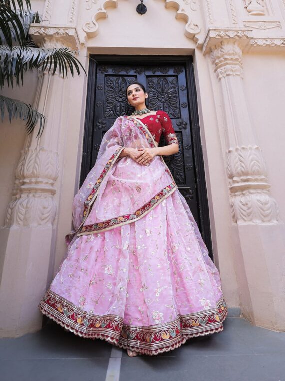 Organza Lehenga Choli Decorated with Trendy Embroidery Sequence 3 Piece Set