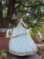 Organza Lehenga Choli Decorated with Trendy Embroidery Sequence 3 Piece Set