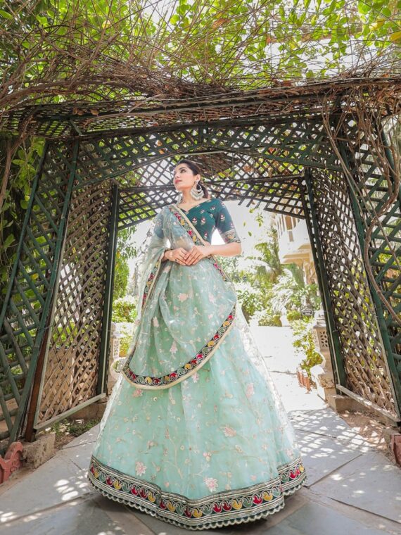 Organza Lehenga Choli Decorated with Trendy Embroidery Sequence 3 Piece Set